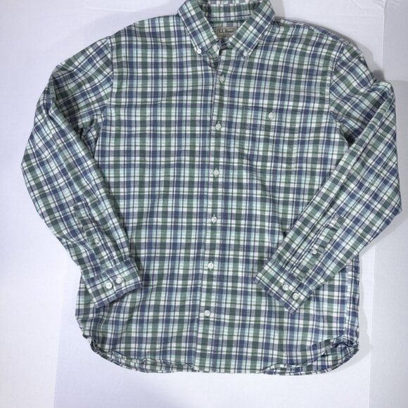 LL Bean Shirt Mens Medium Large Button Down Traditional Fit Plaid Green 515120 - Picture 1 of 10
